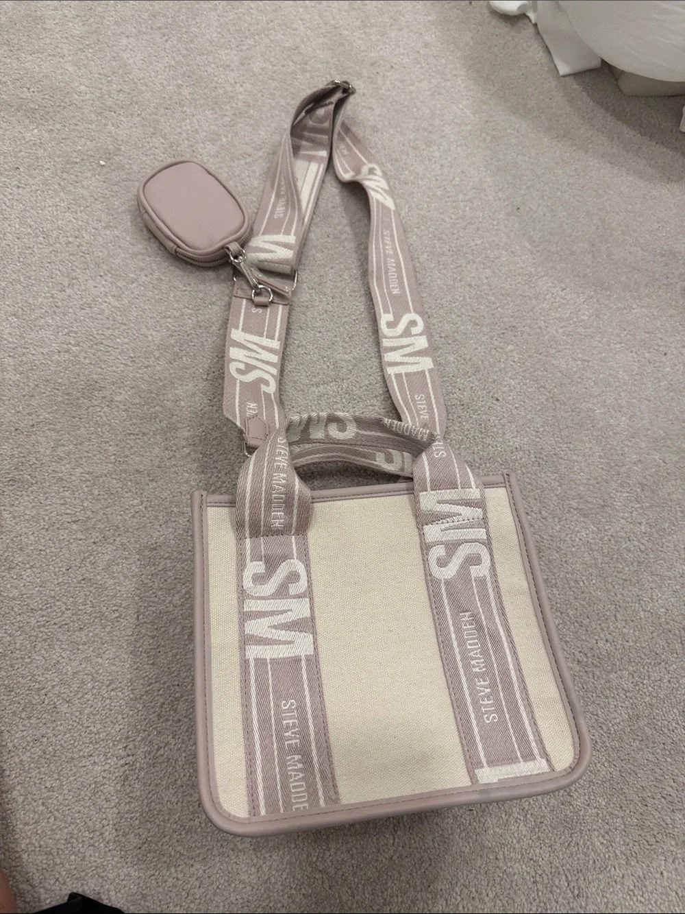 Steve Madden Cream Canvas Tote with Dusty Pink Trim - Picture 1 of 3